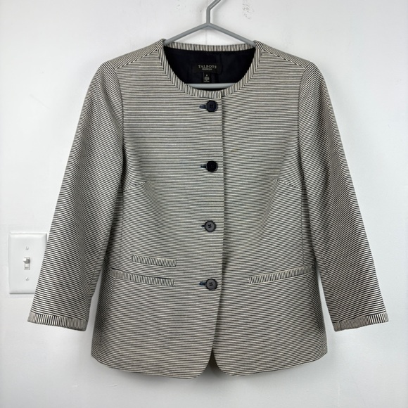 Talbots The Jackie Textured Stripe Collarless Blazer Jacket Neutra - Picture 2 of 8